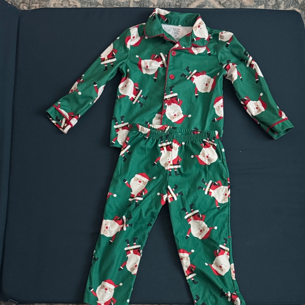 Carter's Festive Green Santa Pajama Set